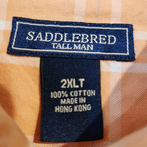 Saddlebred Vintage Orange White Plaid Casual Button Down Shirt 2XLT Short Sleeve - Picture 5 of 7
